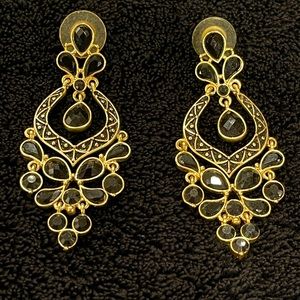 Beautiful gold tone and black enamel chandelier style earrings